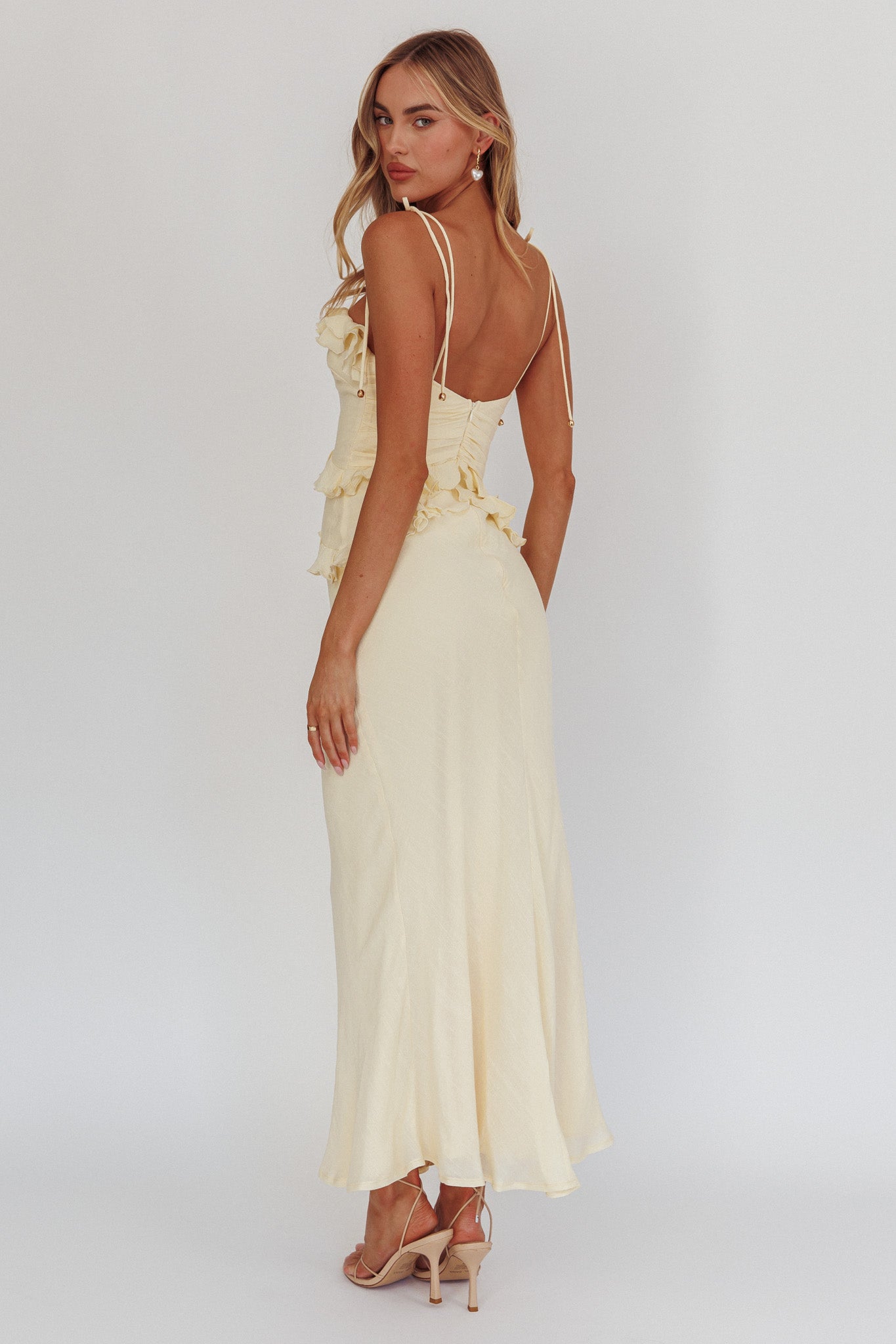 On A Roll Frill Trim Maxi Dress Yellow