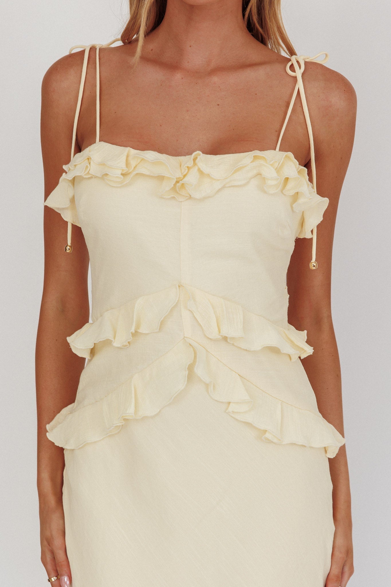On A Roll Frill Trim Maxi Dress Yellow