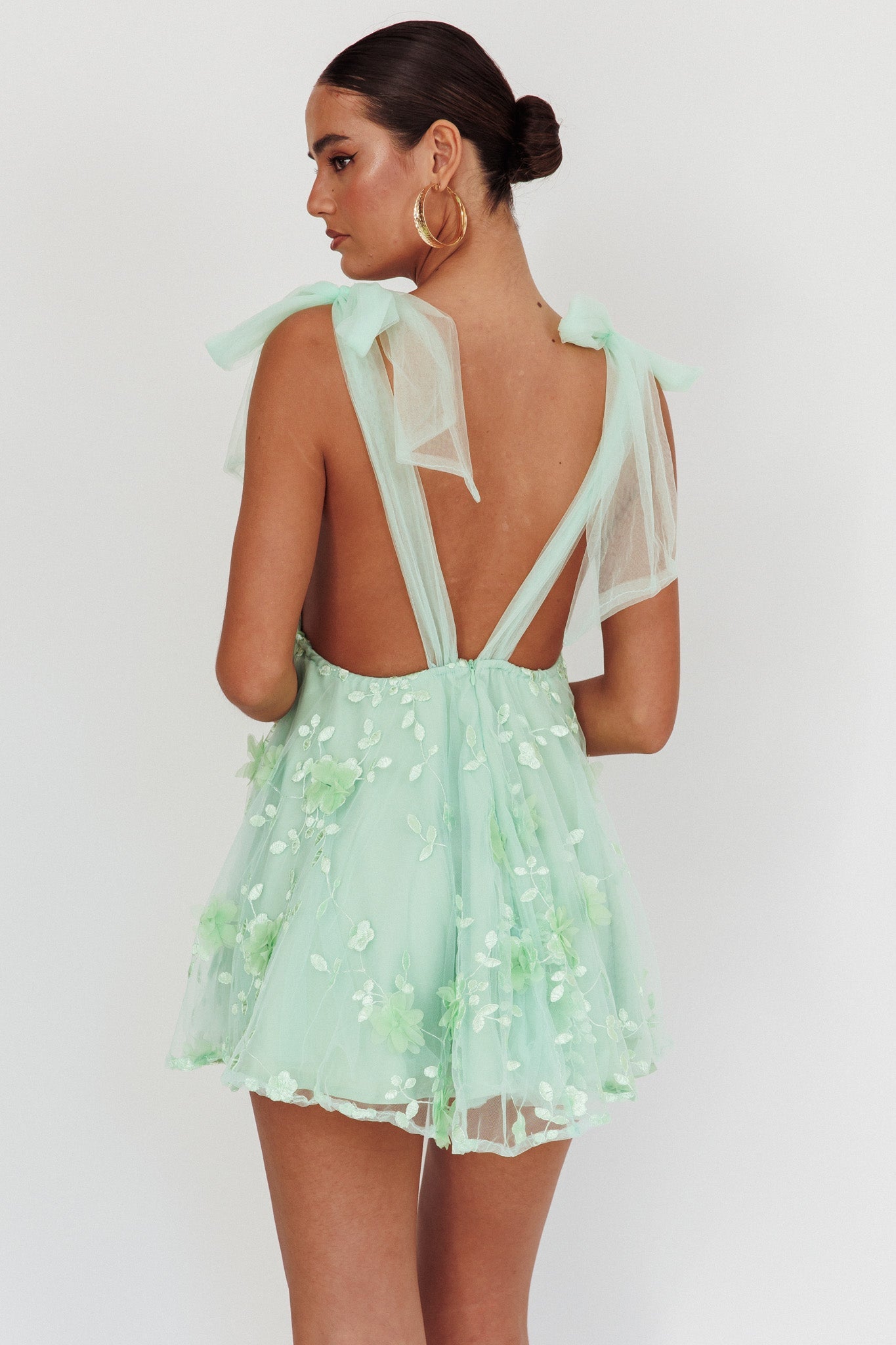 Chantilly Tied Shoulder Mini Dress Sage